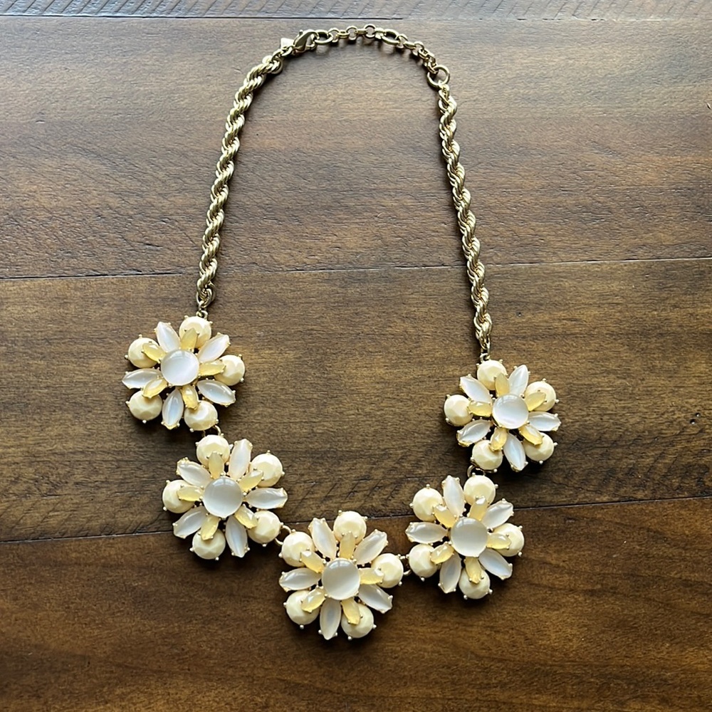 Statement necklace, yellow and gold floral